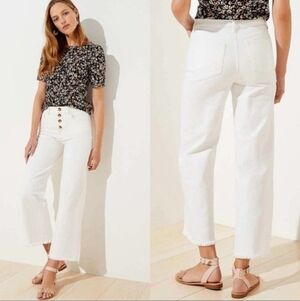 LOFT Cream High Rise Button-Fly Jeans